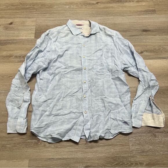 Men's Tommy Bahama 100% Linen Long Sleeved Button Up Pin Striped Shirt Large - Picture 1 of 7